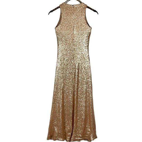 REVELRY ASTIR ROSE GOLD SEQUIN STRETCH SLEEVELESS BRIDESMAID FORMAL GOWN - Picture 4 of 12
